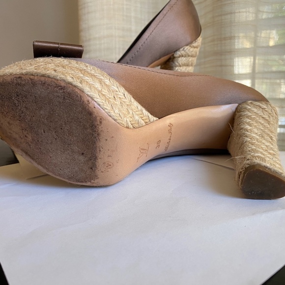 Louis Vuitton espadrille open toe platform brown satin pumps 38 heel clog Rivoli - Picture 8 of 12